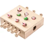 Interactive Solid Wood Whack-a-Mole Cat Toy with Natural Wood Finish - Image 2