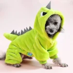 Charming Dinosaur-Themed Fleece Jumpsuit for Dogs, Warm Winter Apparel for Small Breeds - Image 5