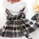 Chic Plaid Dog Dress with Bowknot - Image 3