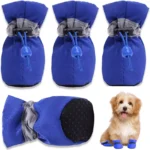 Cozy Corduroy Waterproof Dog Boots - 4pcs Anti-slip Winter Paw Protectors for Small Breeds - Image 2